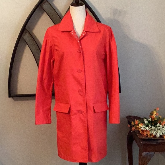Isaac Mizrahi Jackets & Blazers - Isaac Mizrihi Orange Spring Coat Print front deep pockets & back cente…